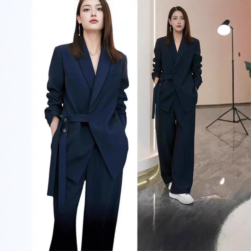 Cross-Border Women's Clothing Wholesale Spring and Autum New Large Size Fat mm Loose Age-Reducing Wide-Leg Pants Two-Piece Fashion Suit for Women