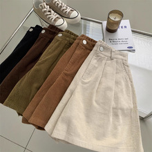 日系复古灯芯绒短裤女2023秋冬宽松高腰A字阔腿休闲裤子显瘦百搭
