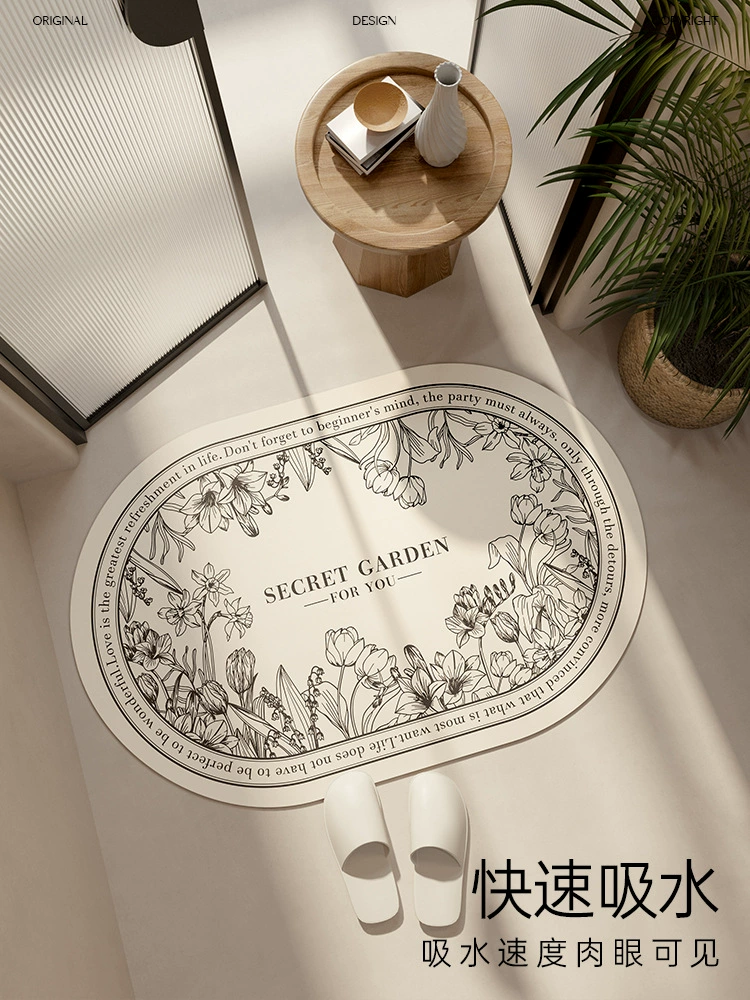 Cross-border Amazon retro style floor mat kitchen bathroom door carpet bathroom anti-slip absorbent diatom mud soft cushion