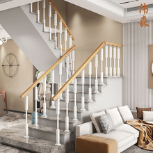 ✅老人新款楼梯扶手护栏立柱庭院家用阳台室内铁艺立柱实木栏杆