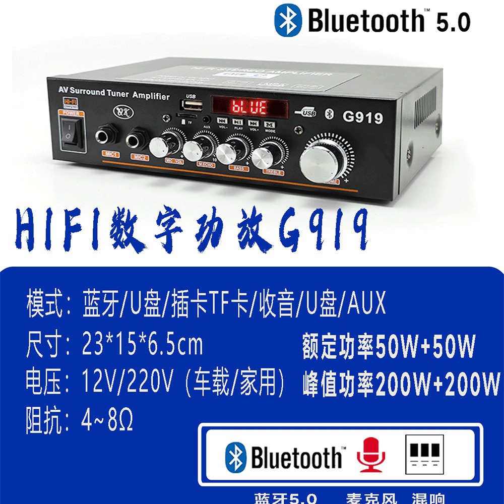 Placa amplificadora Bluetooth, tarjeta amplificadora de potencia, ranura para memoria USB, radio, 12v para coche, 220v, doble canal, alta fidelidad.