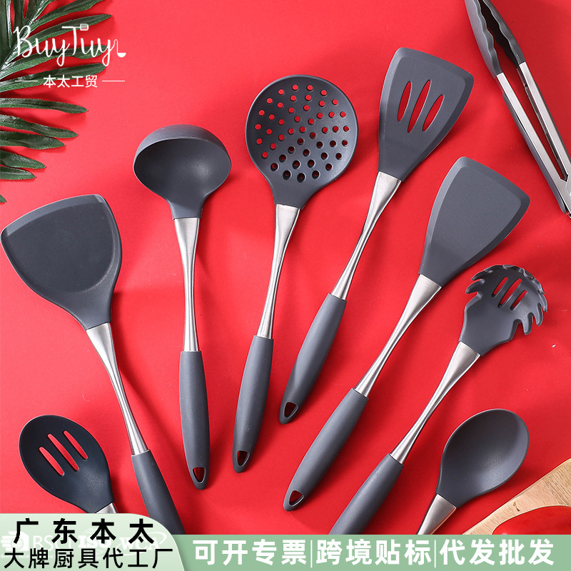 2025款烘焙硅胶厨具套装不粘锅铲厨房小工具家用不锈钢柄勺铲套件