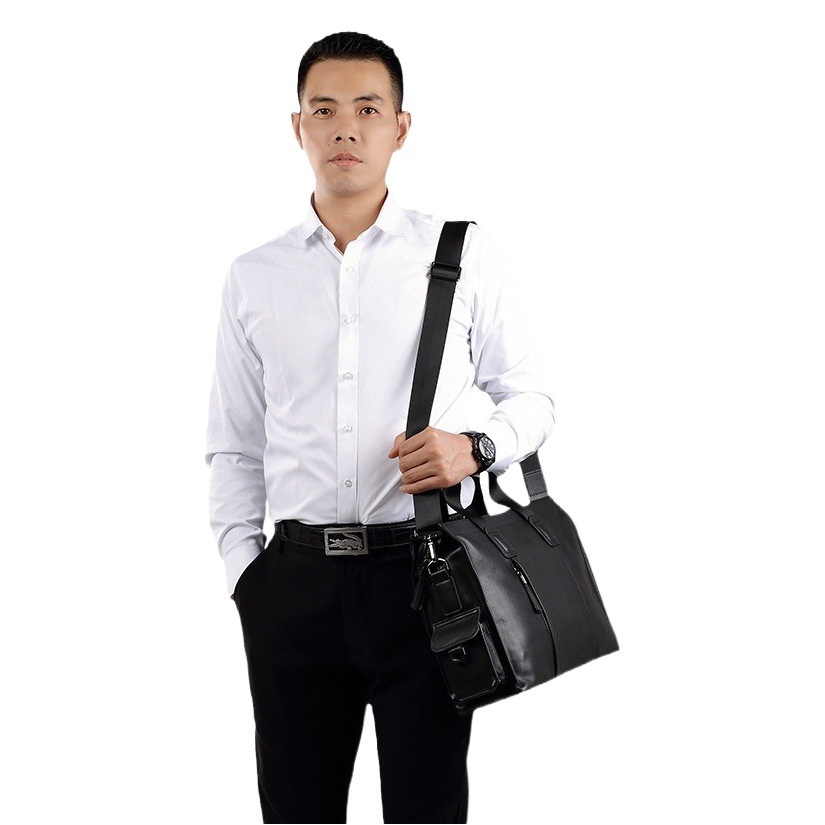Genuine Leather Men's Bag, Simple and Casual Men's Briefcase, First Layer Cowhide Computer Bag, Large Capacity Crossbody Men's Handbag