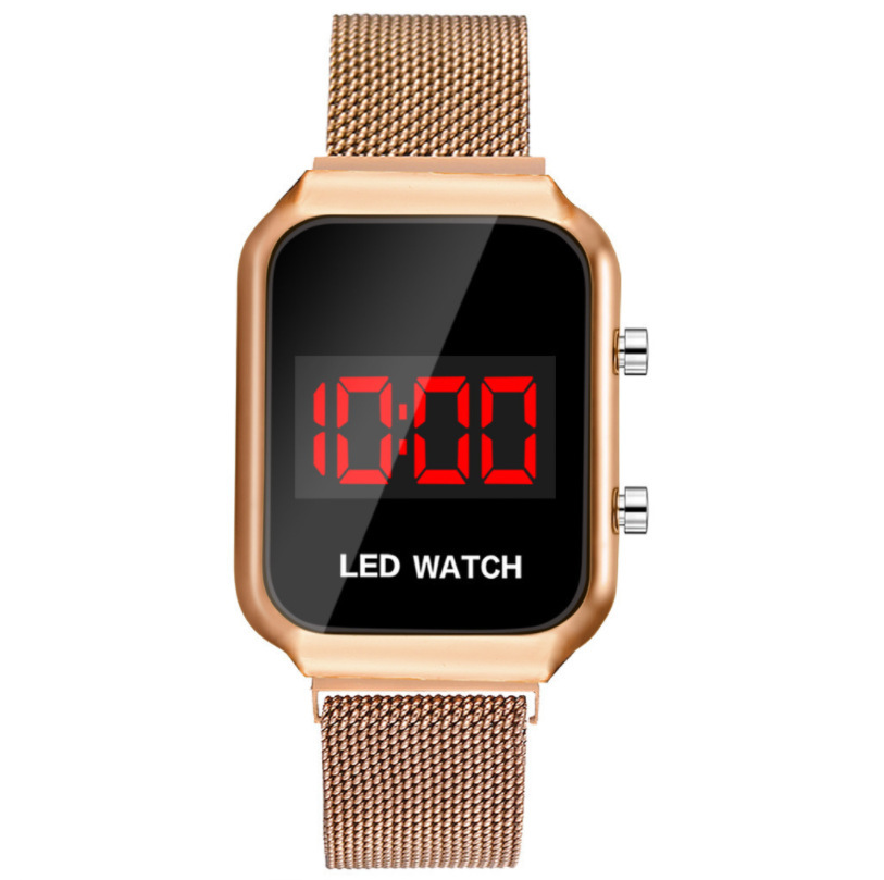 Hot selling push-button electronic watch student sports personality magnet buckle mesh belt led watch_voghion.com