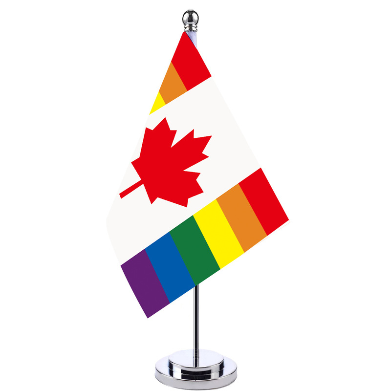 Hot Amazon AliExpress Foreign Trade Rainbow Canada Single Pole Desktop Metal Flag Ornaments Set