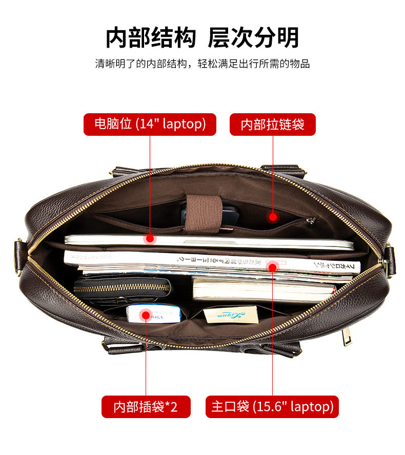 Túi đeo chéo ngang da bò thật cho nam, túi tài liệu A4 kiêm túi đựng laptop công sở — Màu cà phê chi tiết 17