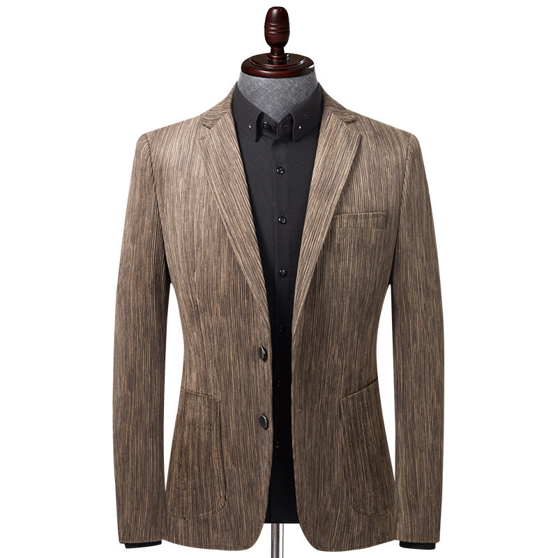 Áo vest nam nhung kẻ chống nhăn không cần là, dáng ôm, cổ vest một hàng hai nút — Màu cà phê, Màu xanh, Màu xanh lá