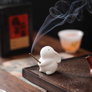 Cute Little Rabbit Ceramic Ornaments Incense Stick Household Indoor Incense Holder Incense Holder Tea Ceremony Incense Burner Incense Device Incense Path
