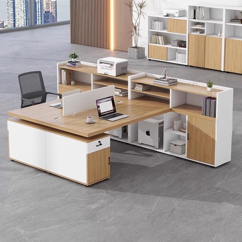 Simple Staff Desk, Office Dual Workstation, Financial Office Desk and Chair Set, Modern Two-Person Manager Desk