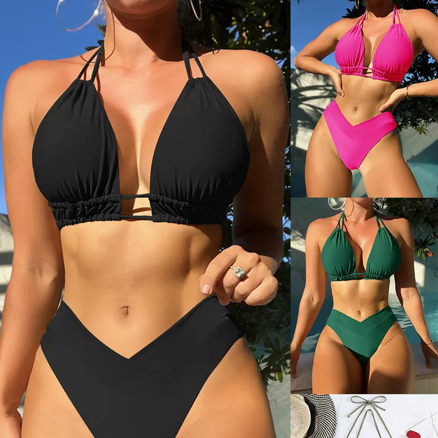 新款性感比基尼时尚女士分体泳装纯色欧美泳衣批发性感泳装