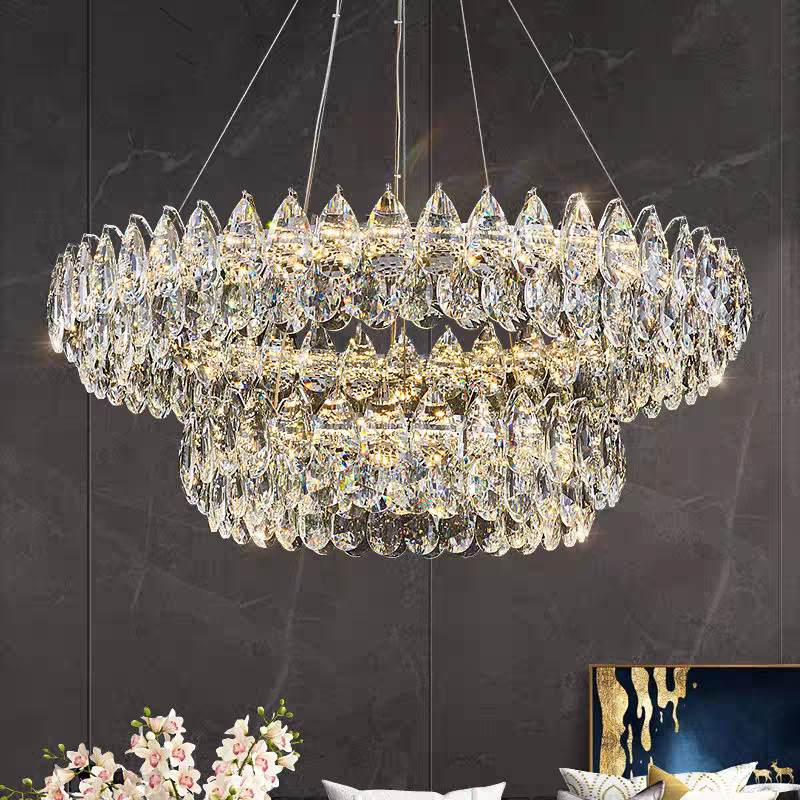 Light Luxury K9 Crystal Lamp, Modern Minimalist Style for Living Room and Master Bedroom, Export Cross-Border'Cream' European and American French-Style Dining Room Chandelier