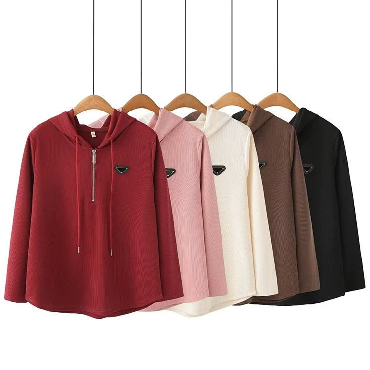 Женская Толстовка больших размеров с капюшоном 2024, Весенняя Новая повседневная Универсальная футболка с капюшоном на молнии и логотипом 2401