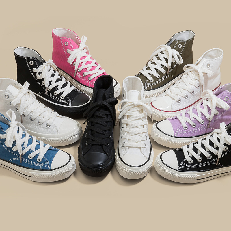Retro clásico de la década de 1970 tres veces vulcanizado aceite brillante zapatos de lona de alto perfil para hombres y mujeres parejas de zapatos de skate de estudiantes versátiles