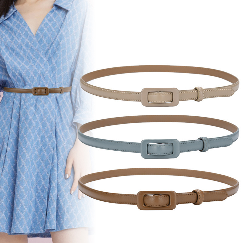 Wholesale In-Stock Women's Genuine Leather Jeans Dress Belt Versatile Two-Layer Cowhide Buckle No-Punch Leather Belt for Women