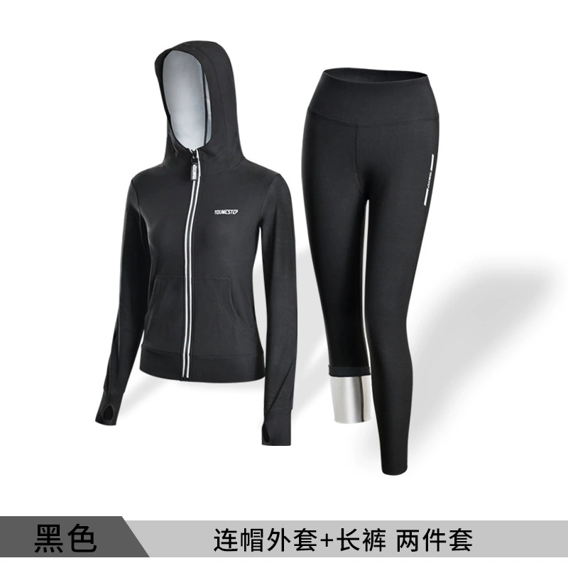 Sports set running suit, hooded or stand-collar jacket with leggings, plus sizes S–3XL