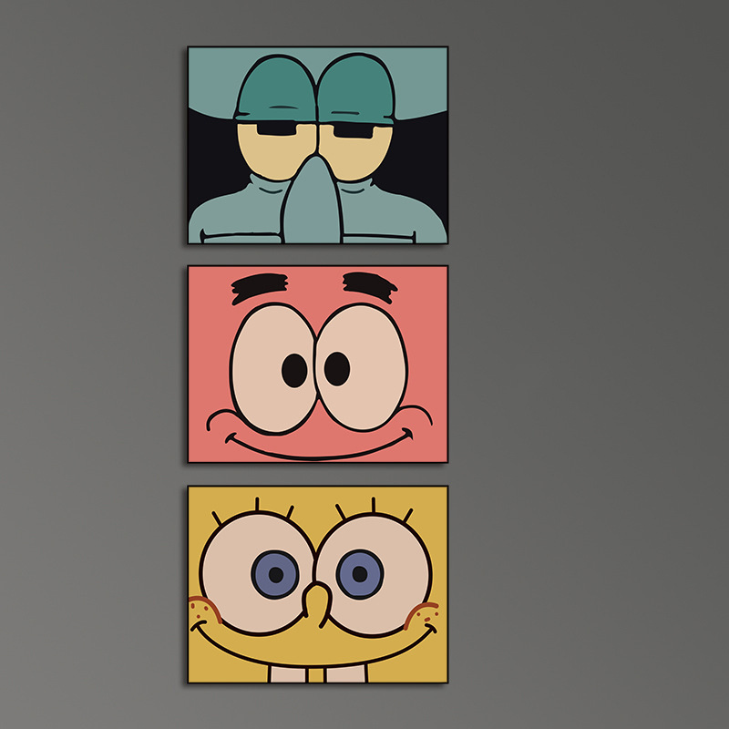 Cartoon Anime Bedroom Bedside Hanging Painting Patrick Star Squidward Simple Mural Spongebob Children's Room Decoration Painting