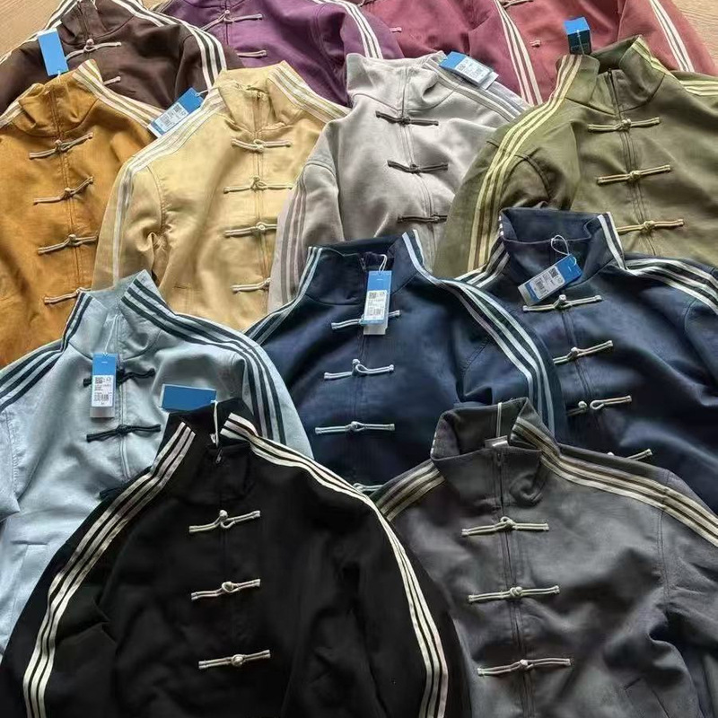 Cross-Border Style Chinese Retro Three-Stripe Spring and Autumn High Street Fashion Trendy Brand American-Style Embroidered Jacket Versatile for Couples