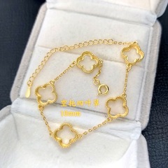 S925银镀黄金色四叶草爪镶手链耳钉空托 经典精致底托diy饰品配件