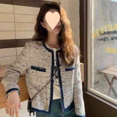 法式小香风拼接牛仔短外套女2025春秋新款气质显瘦粗花呢短款上衣