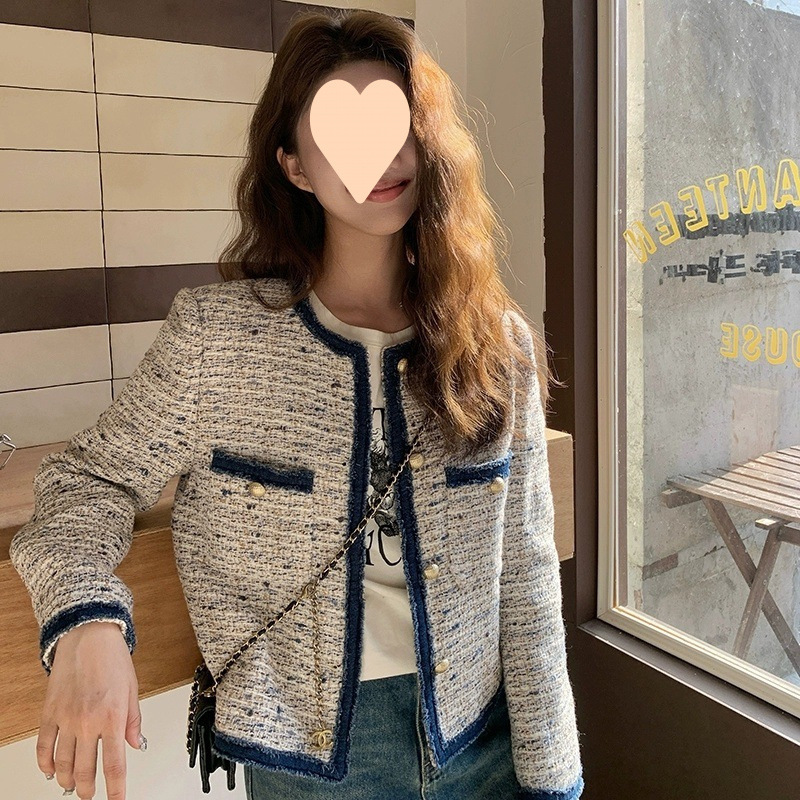 法式小香风拼接牛仔短外套女2025春秋新款气质显瘦粗花呢短款上衣|undefined