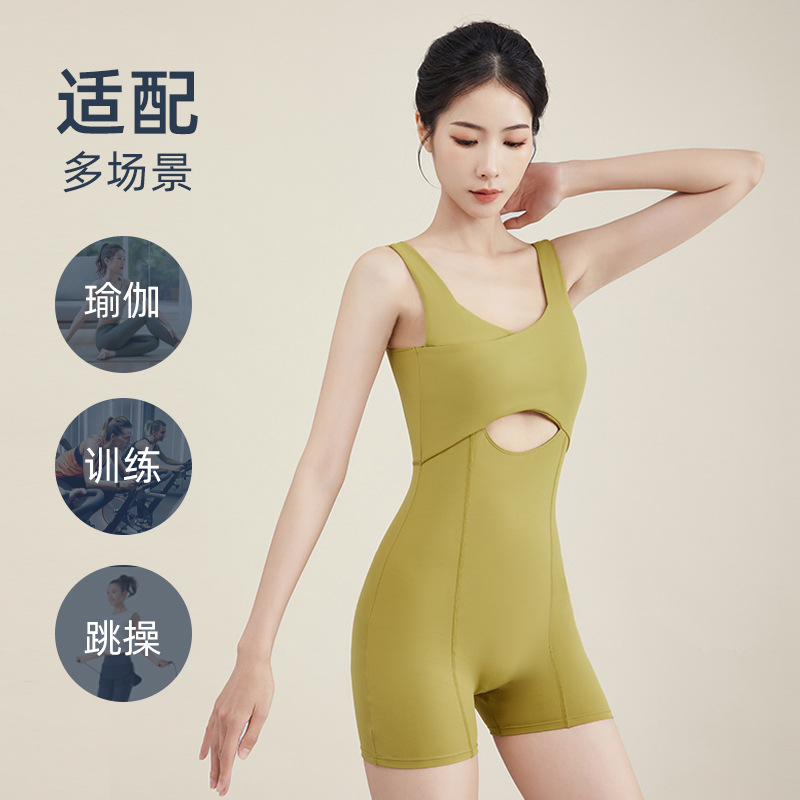 Cross-border short tight one-piece yoga suit for women, anti-transparent fitness high-end seamless yoga leggings set