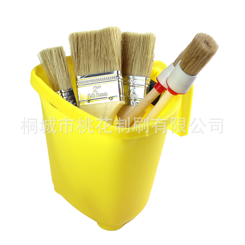 源头工厂 黄色塑料油漆桶木柄圆头刷边刷 猪毛刷木工涂装刷子批发