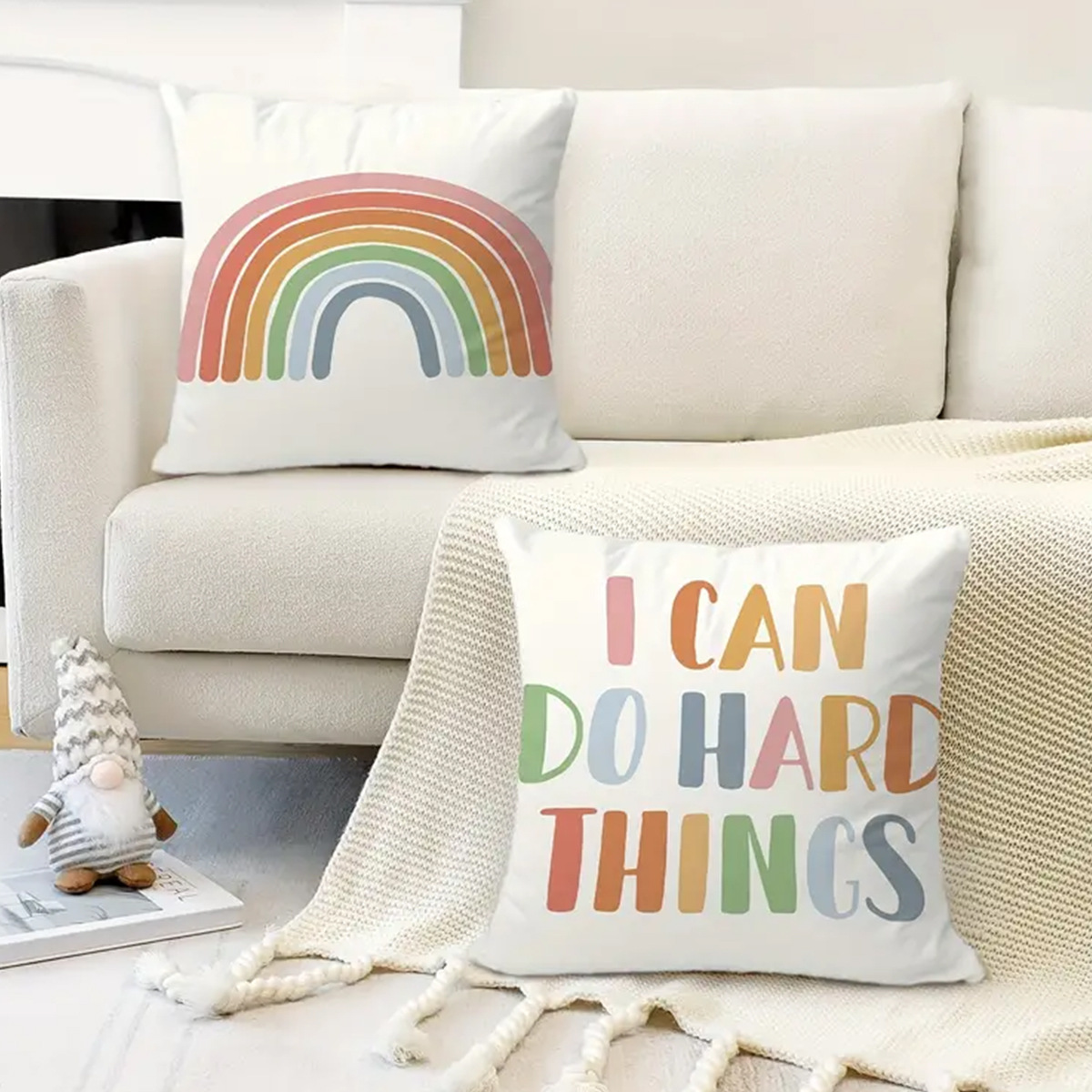 Cross-border Hot-selling Rainbow Inspirational Language Pattern Printed Short Plush Home Holiday Living Room Sofa Pillowcase_voghion.com