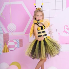 クロスボーダー女の子メッシュドレス花蜂ふわふわチュチュスカート子供祭りダンスパフォーマンス衣装