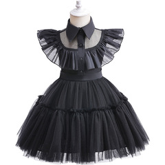 European and American children cosplay Adam's family Wednesday-style party dress for young children long dress performance costume