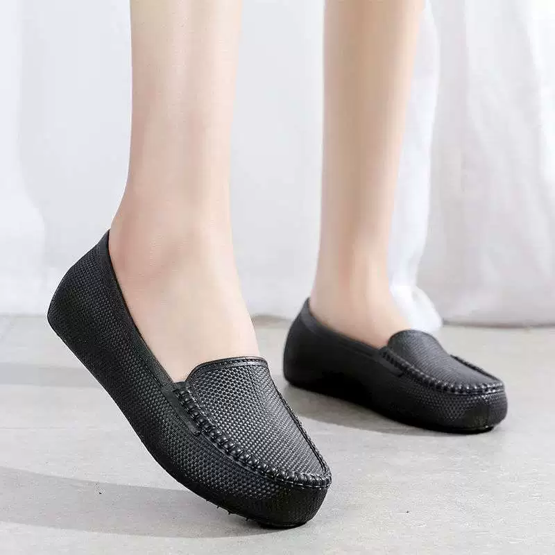 Весенние и осенние короткие резиновые сапоги для женщин, модная обувь для воды, резиновая обувь, нескользящая водонепроницаемая кухонная рабочая обувь с низким вырезом, женские резиновые сапоги на плоской подошве.