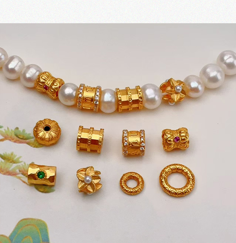 S925 Silver Gold-Plated Six-Character Mantra Inlaid with Diamonds, Smooth Surface Small Waist Accessory Bracelet DIY Barrel Beads