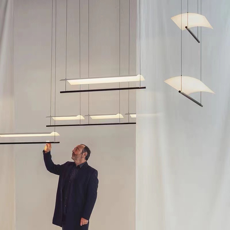 Modern Minimalist Designer Long Restaurant Lamp Nordic Creative Model House Bar Tea Room Art Eaves Long Chandelier