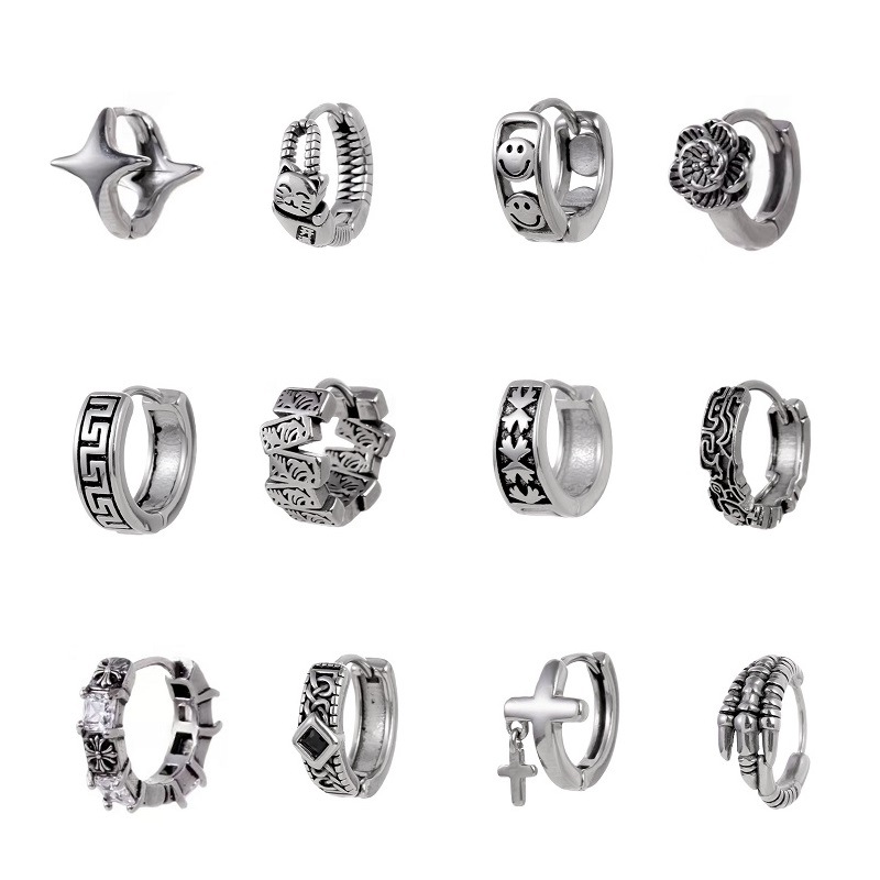 retro creative earrings hip-hop style stainless steel