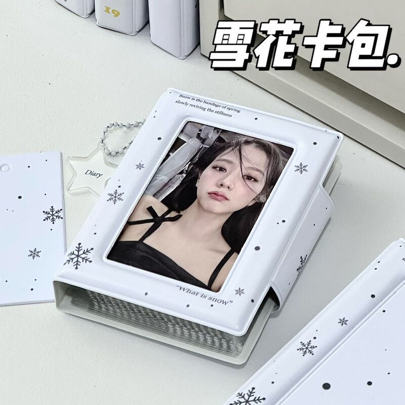 INS wind white snowflake card bag can hold 3 inch small card star chasing love bean small card storage card book a palace of 32 cards