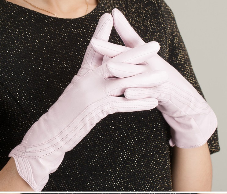 Amazon moda mujer invierno guantes calientes Cordero real cuero hecho a mano curva guantes de piel de oveja KU-036