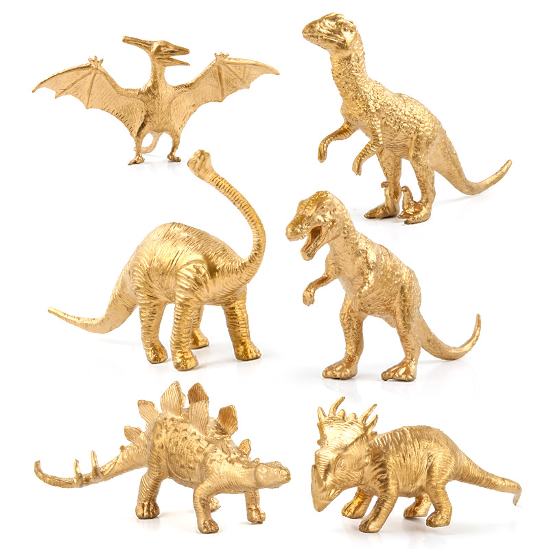 Serie de dinosaurios jurásicos, edición mini, juego de 14 piezas de modelos de animales de dinosaurios simulados dorados, juguetes de espinosaurio y velociraptor