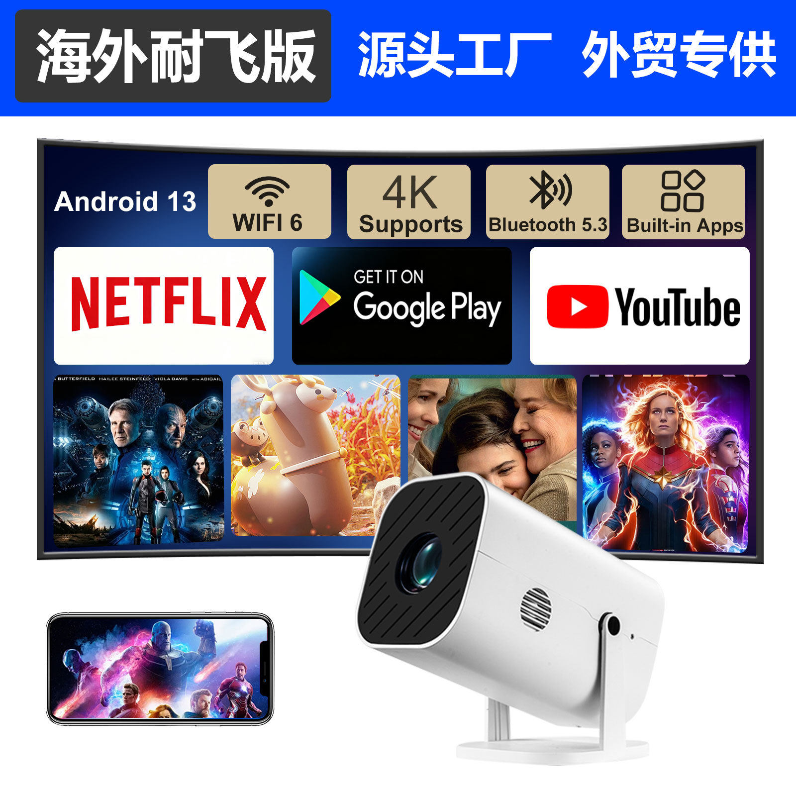 [Netflix System & Built-In App] Auto Focus Ultra-Clear 1080P Home Theater 4K Projector for Home Use