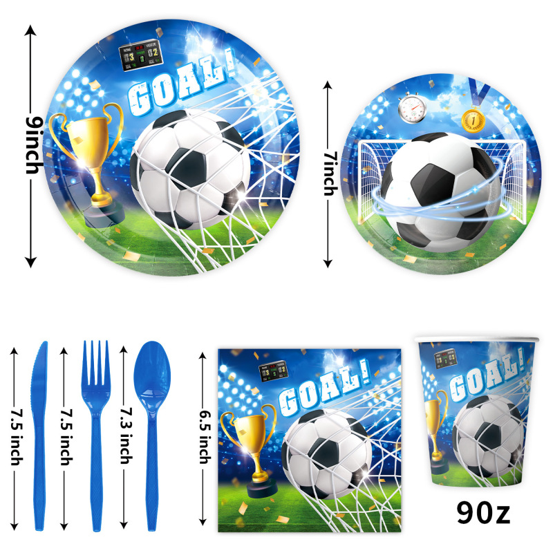 新しいブルーサッカーテーマワールドカップスポーツ競技食器使い捨て紙コップペーパータオルフラグテーブルクロス装飾|undefined