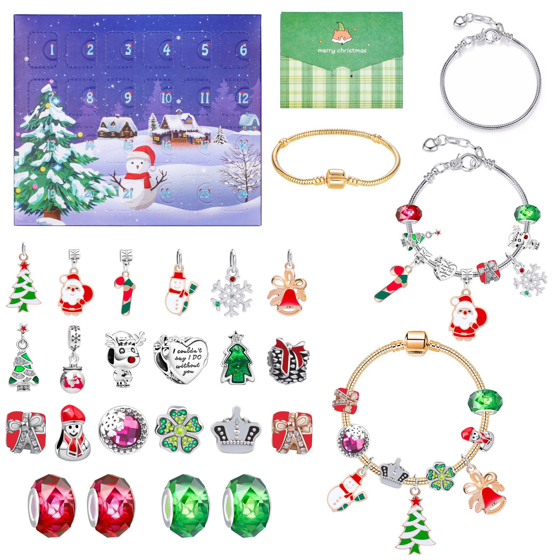 Jultema DIY-berlockarmband med halsbandstillverkningskit för flickor Julsmycken, presentförpackning med kreativt berlock-hänge och armband_voghion.com