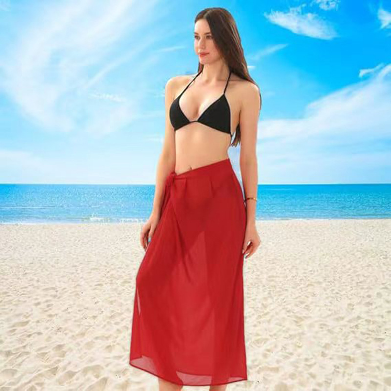 Transfronterizos Amazon Europa y América ropa de mujer de color sólido chiffon correa bifurcada sexy media y larga de playa falda de busto solar