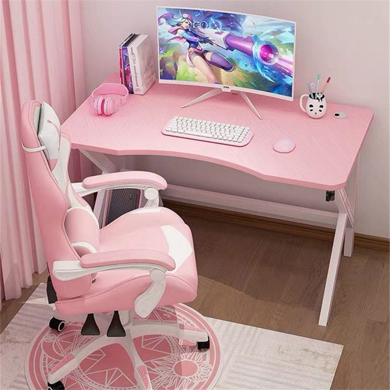 Pink gaming desk for women, home-use desk, gaming live streaming desk and chair set, desktop computer desk and chair set