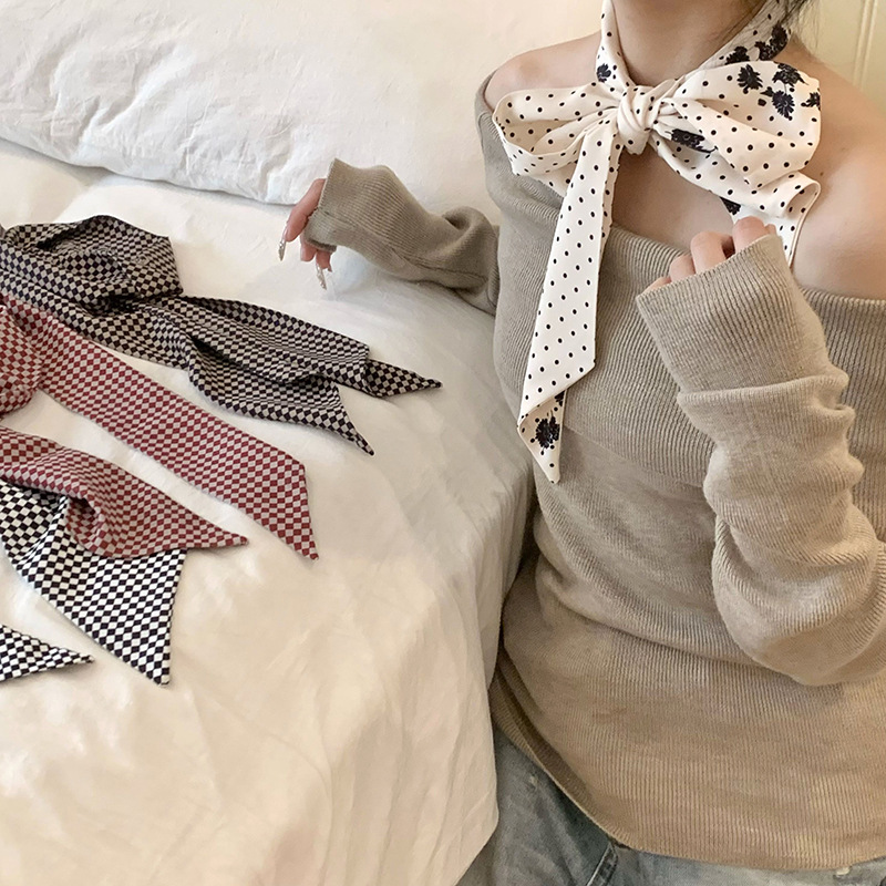 Bufandas de seda para mujeres nuevo estilo retro literatura y arte coreano largo punto de onda bufandas de seda cuello atado cabello de alta calidad bufandas de seda al por mayor
