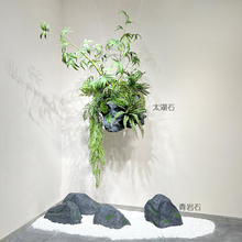 玻璃钢景观石太湖石青苔岩石禅意中式室内绿植物造景装饰摆设