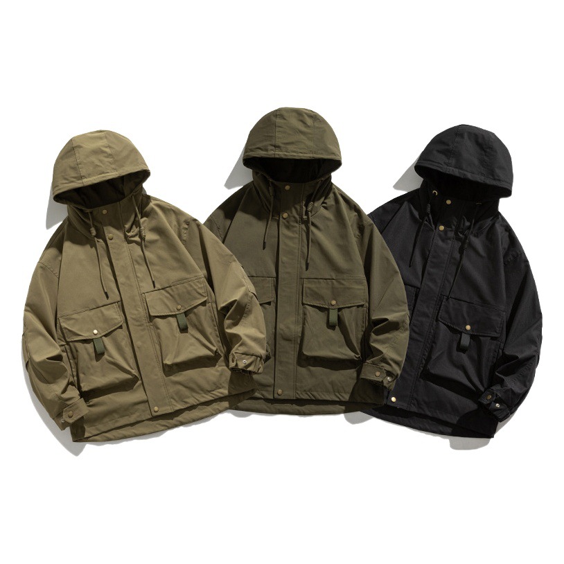 Rumeng otoño nuevo japonés funcional ropa de trabajo chaqueta suelta de los hombres al aire libre con capucha chaqueta a prueba de viento de los hombres de moda