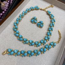 新款 优雅宫廷风绿松石翠法丽vintage中古项链波西米亚耳环手链