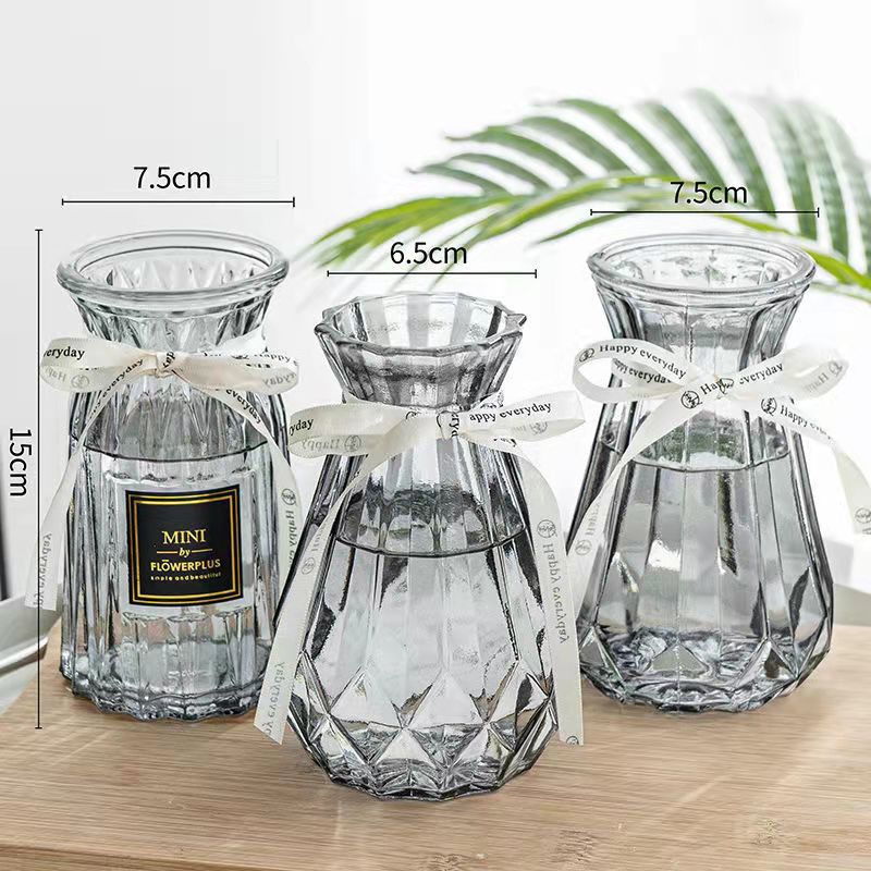 Tres piezas de estilo nórdico ins florero de vidrio transparente flor seca sala de estar arreglo de flores hidropónico rábano verde Lily adornos