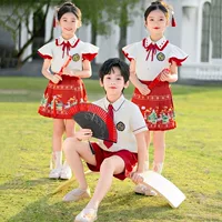 Детский костюм для выступлений в китайском стиле, комплект для девочек Hanfu, новая униформа для класса хора для мальчиков в китайском стиле
