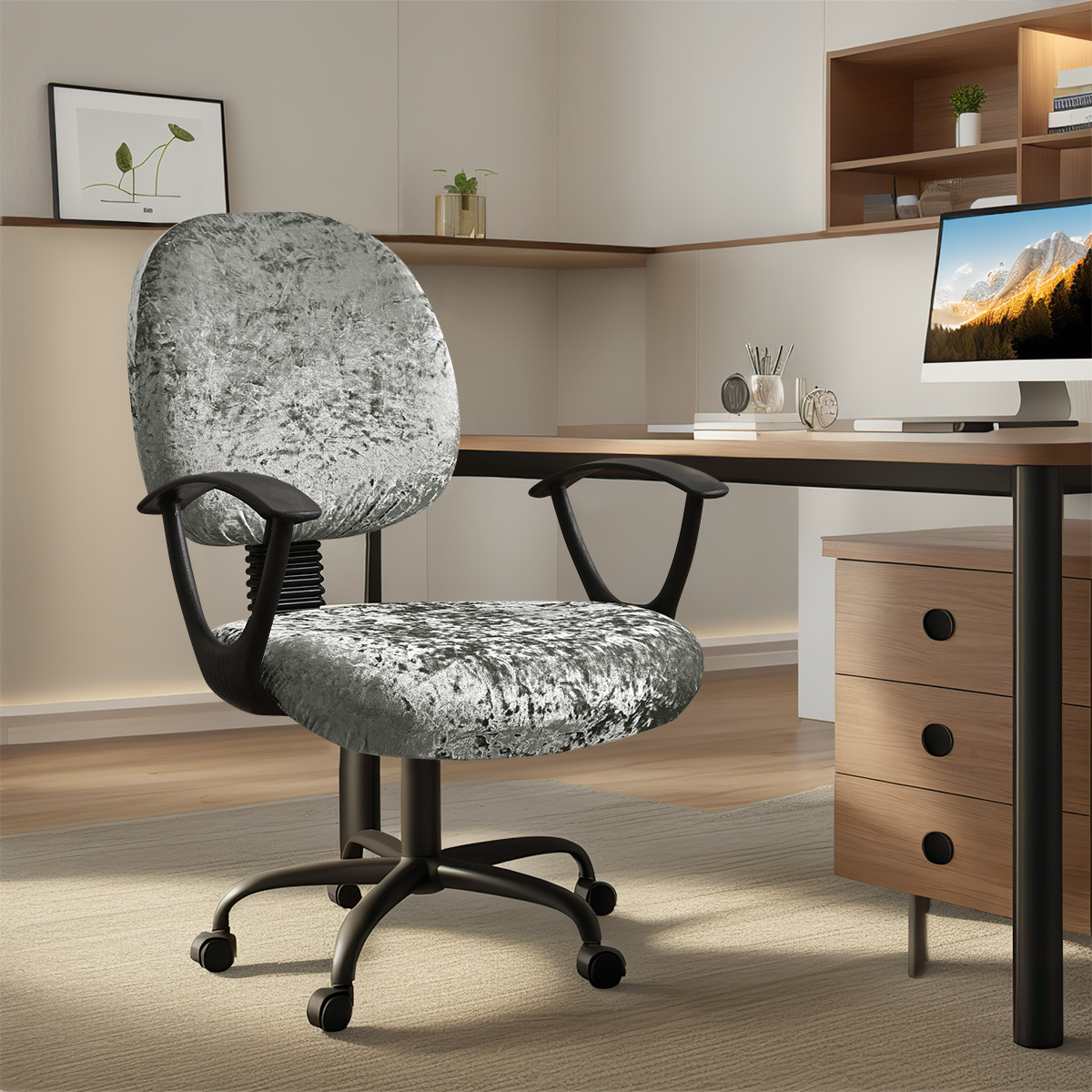 Transfronterizos color sólido elástico diamante seda cubierta de silla de escritorio cubierta de respaldo universal cubierta de asiento cubierta de taburete TEMU