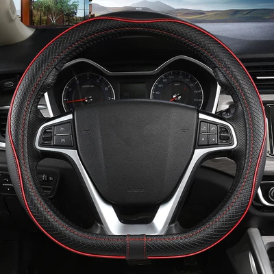 Steering wheel cover – Cross-border supply car steering wheel - d-type-nappa-leather-black-line-red-stripes-38cm