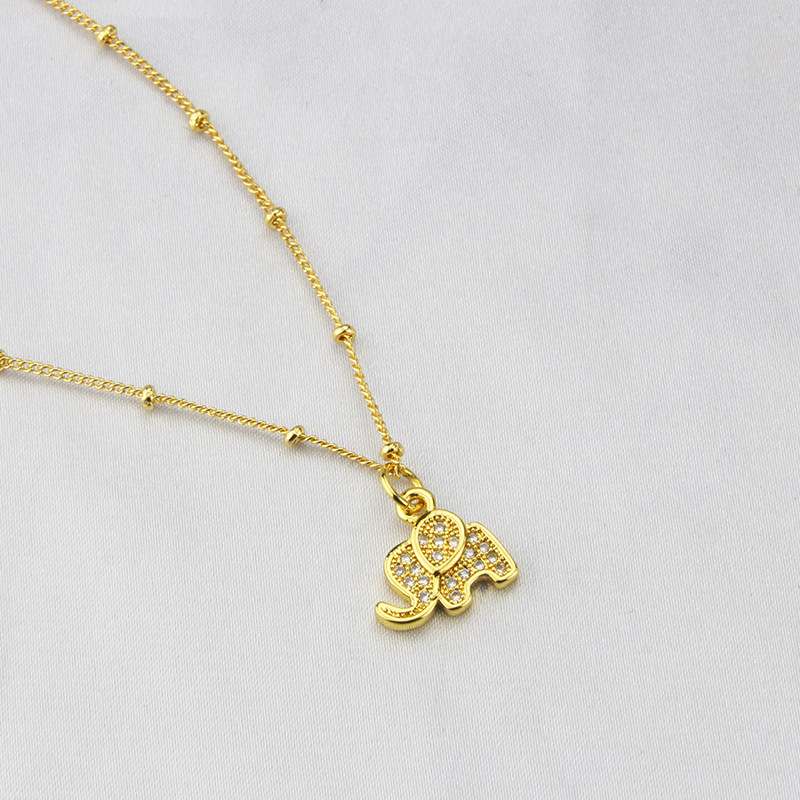 new diamond golden elephant pendant copper gold-plated necklace